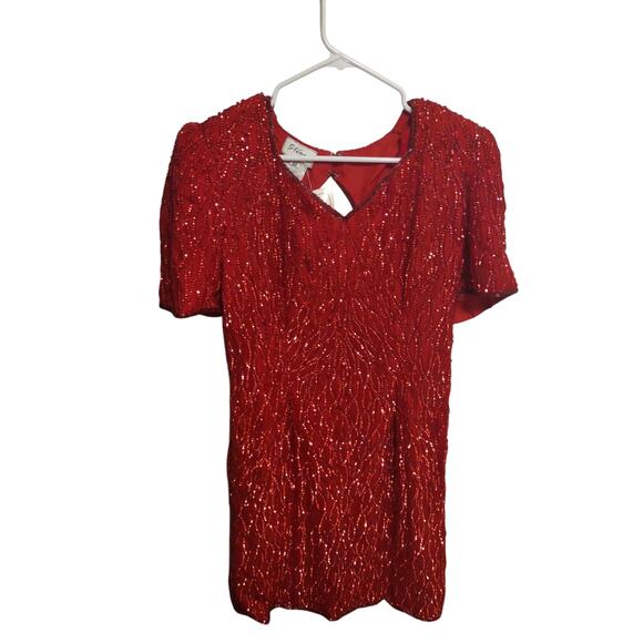 VTG 80s Stenay Sequin Formal Sheath Dress 100 Percent Silk Classic Cocktail - Picture 1 of 7